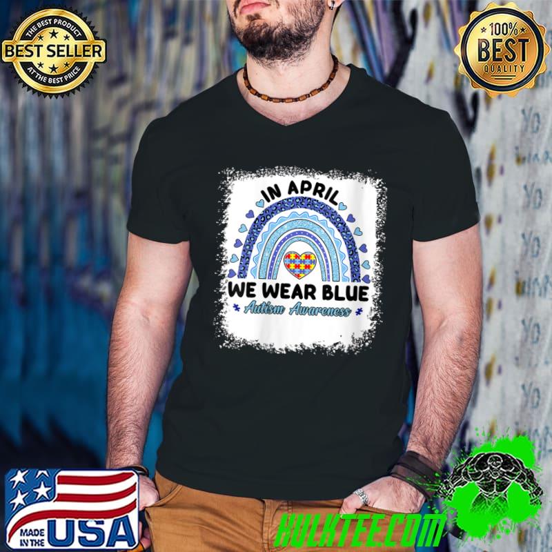 In April We Wear Blue for Autism Awareness Rainbow Puzzle T- Guys V Neck In April We Wear Blue for Autism Awareness Rainbow Puzzle T- Guys V Neck