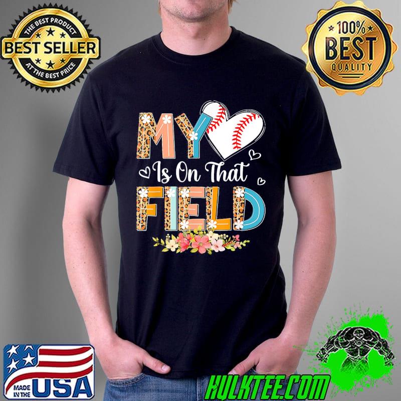 Leopard baseball mom my heart is on that field mother's day shirt