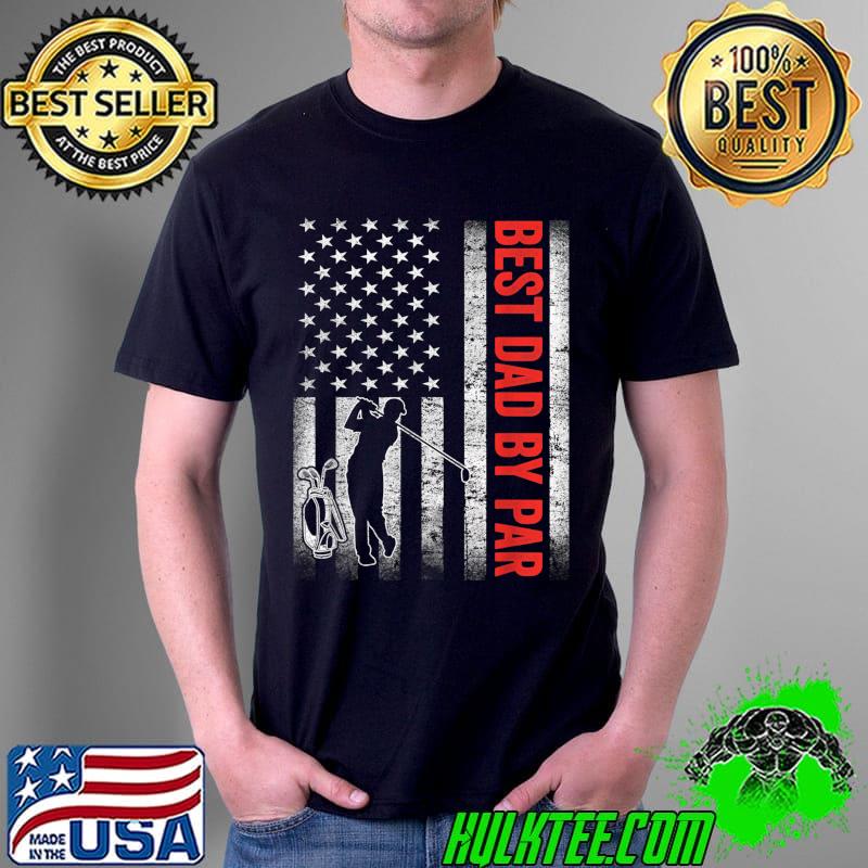 Mens Best Dad By Par US American Flag Father's Day Golf Lover T-Shirt