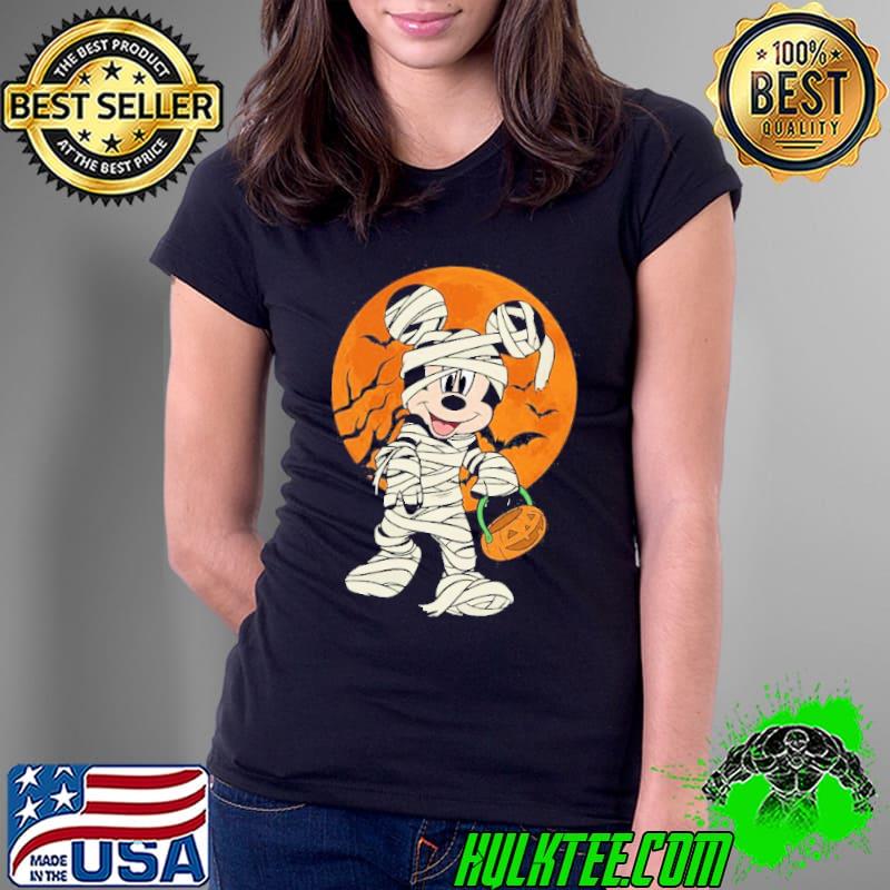 Mickey mummy holding pumpkin halloween night graphic Ladies Tee Mickey mummy holding pumpkin halloween night graphic Ladies Tee