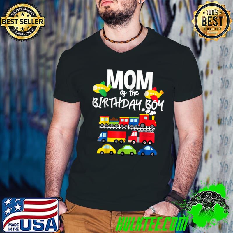 Mom Of The Birthday Boy Cars Trucks Trains Birthday Party T-Shirt Guys V Neck Mom Of The Birthday Boy Cars Trucks Trains Birthday Party T-Shirt Guys V Neck