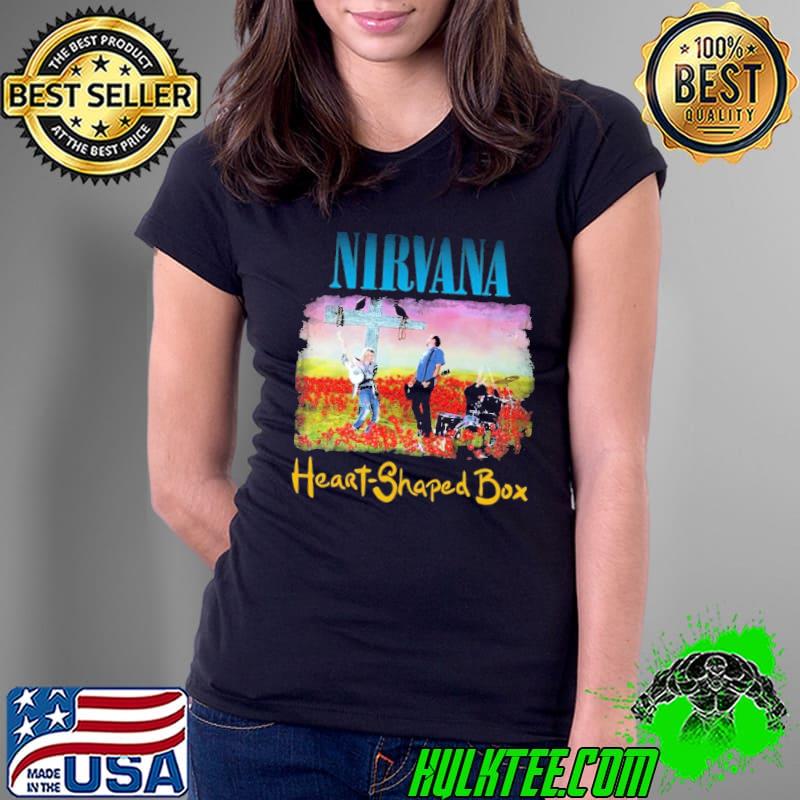 Nirvana Heart shaped box Album Drum Kit Flowers Shirt Ladies Tee Nirvana Heart shaped box Album Drum Kit Flowers Shirt Ladies Tee