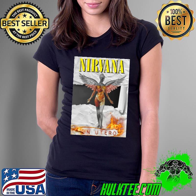 Nirvana In Utero Fire Poster Shirt Ladies Tee Nirvana In Utero Fire Poster Shirt Ladies Tee