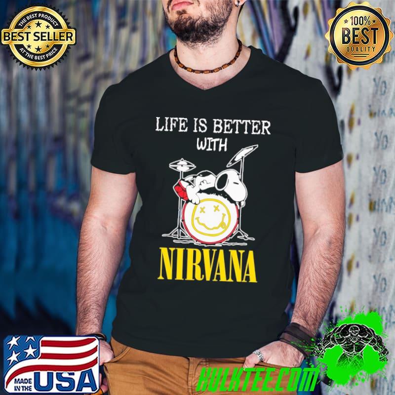 Nirvana life is better with snoopy drum kit shirt