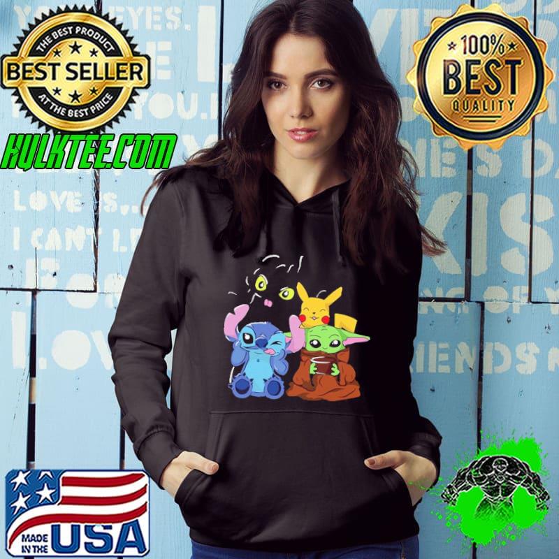 Pikachu Toothles Stitch And Baby Yoda Shirt