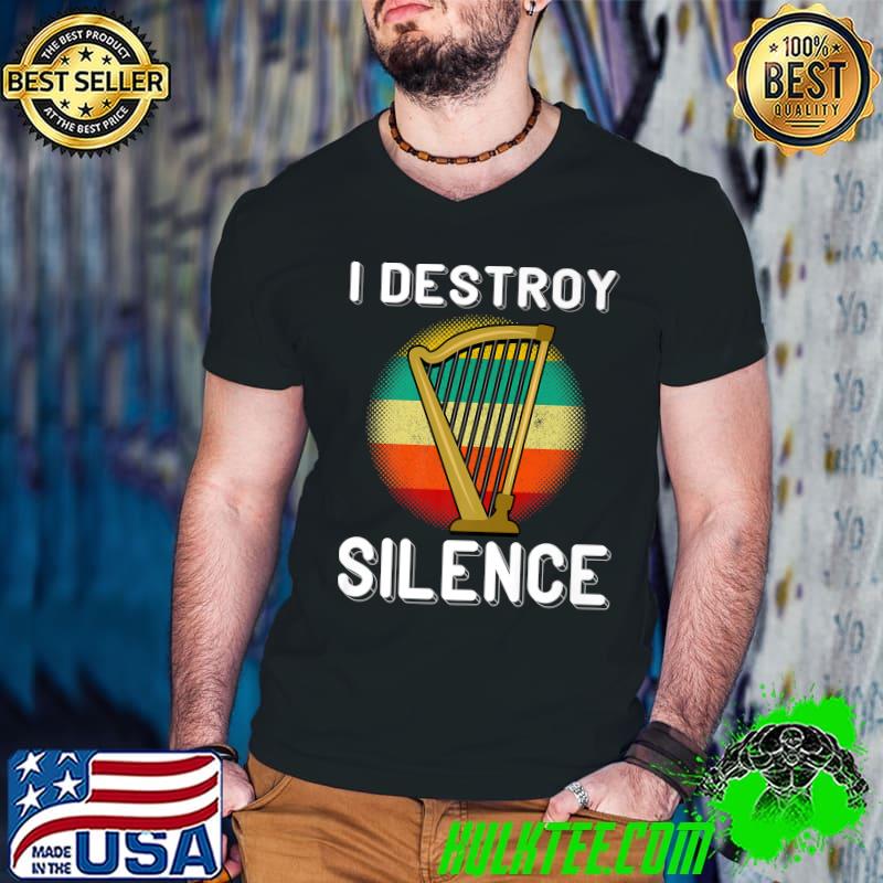 Retro Destroy Silence Harp Player Harpist Instrumentalist Premium T-Shirt Guys V Neck Retro Destroy Silence Harp Player Harpist Instrumentalist Premium T-Shirt Guys V Neck