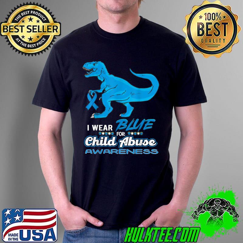 Wear Ribbon Blue Child Abuse Awareness Ribbon Dinosaur T-Shirt Wear Ribbon Blue Child Abuse Awareness Ribbon Dinosaur T-Shirt