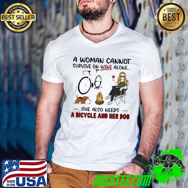 A Woman Cannot Survive On Wine Alone She Also Needs A Bicycle And Her Dog Shirt Guys V Neck A Woman Cannot Survive On Wine Alone She Also Needs A Bicycle And Her Dog Shirt Guys V Neck
