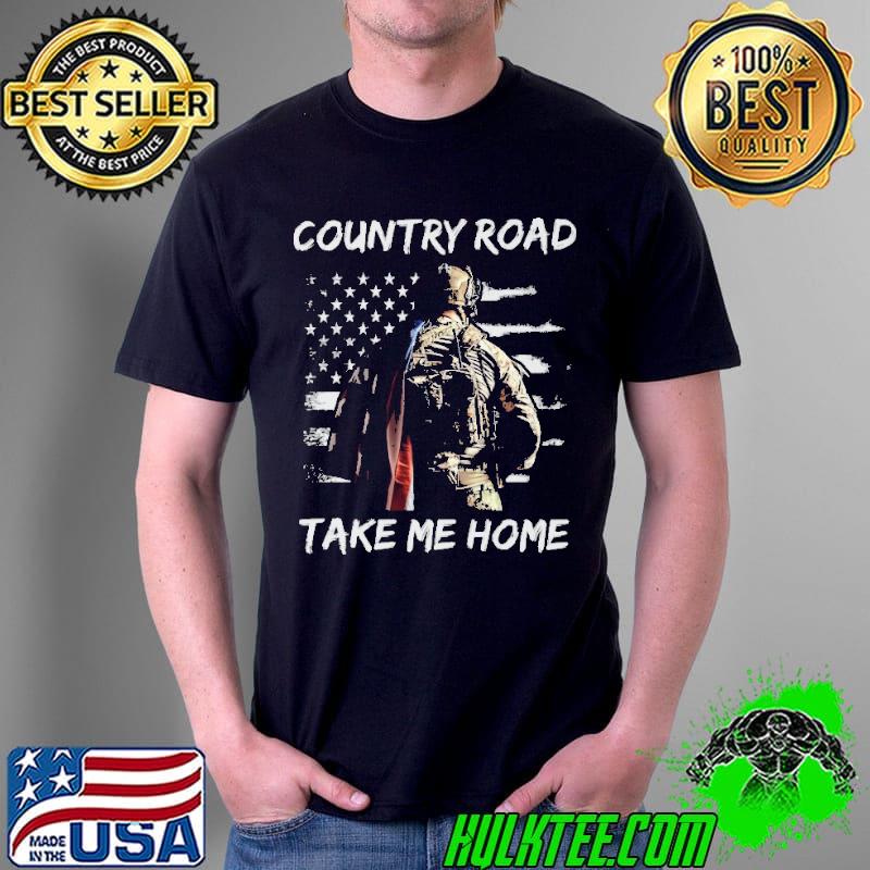 Country Road Take Me Home Veteran America Flag Shirt