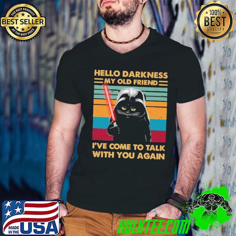 Hello Darkness My Old Friends I've Come To Talk With You Again Cat Vintage Shirt Guys V Neck Hello Darkness My Old Friends I've Come To Talk With You Again Cat Vintage Shirt Guys V Neck