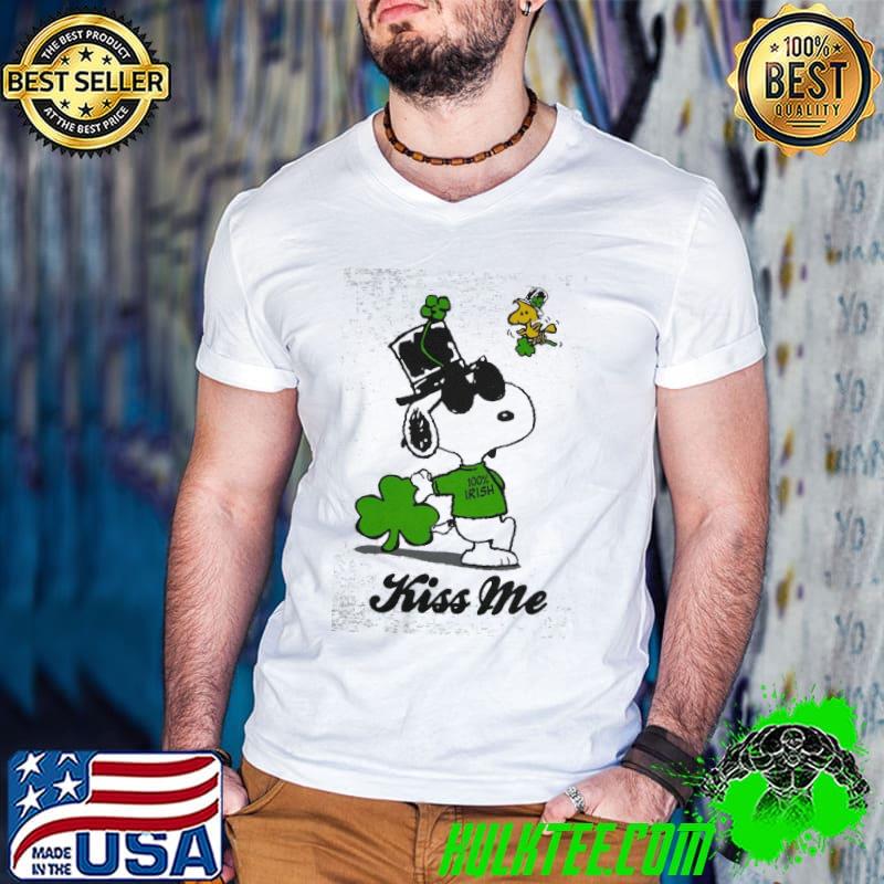 Kiss me 100% irish st patrick's day snoopy woodstock shirt