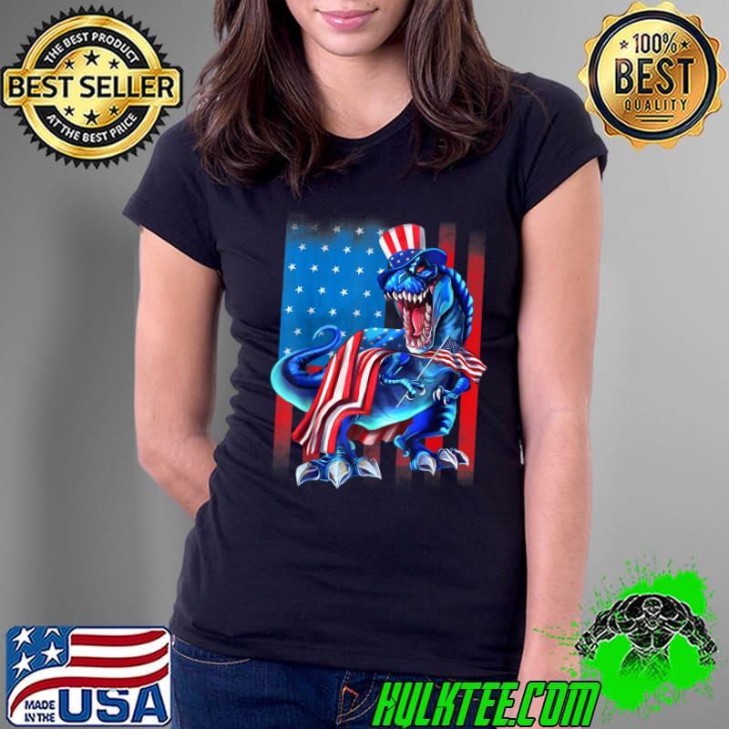 4th of July Dinosaur T Rex American Flag Independence Day T-Shirt Ladies Tee 4th of July Dinosaur T Rex American Flag Independence Day T-Shirt Ladies Tee