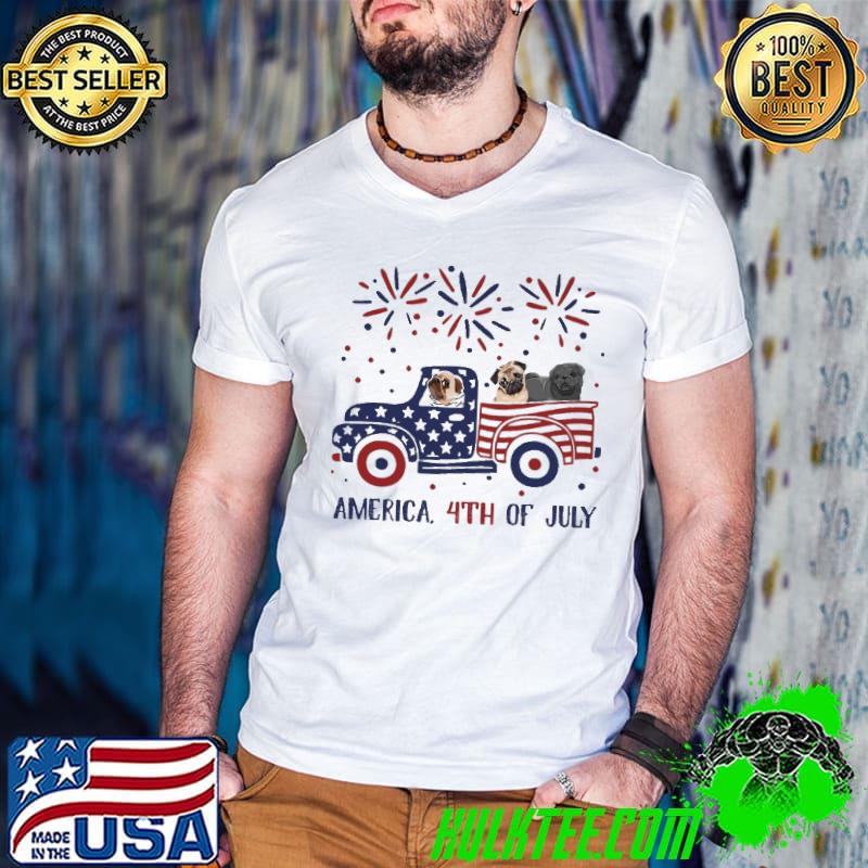 American Flag 4th Of July Truck Pug Shirt