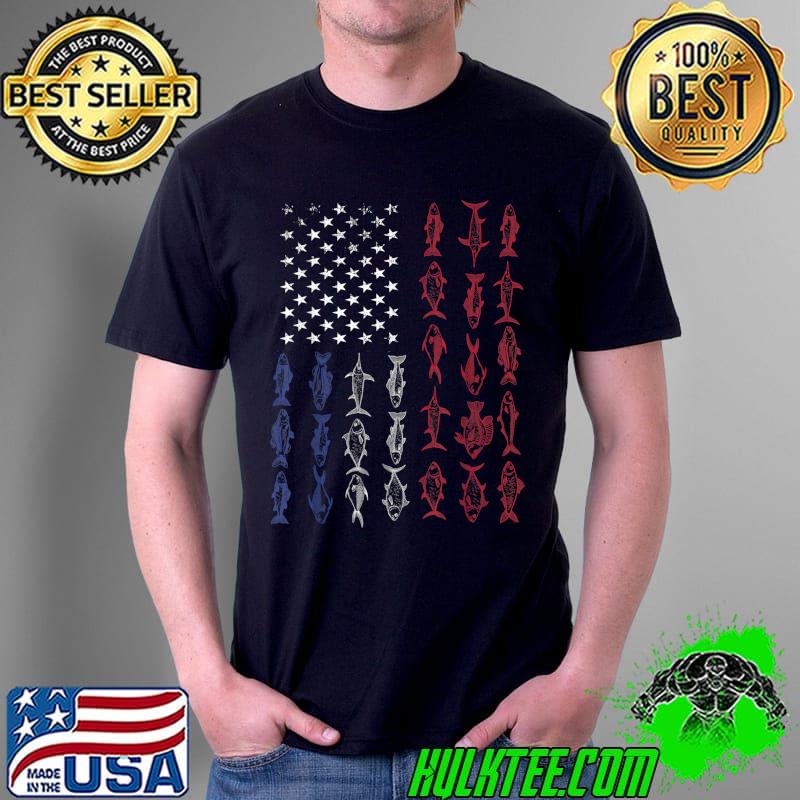 American Flag Fishing Shirt Vintage USA Flag 4th of July US T-Shirt