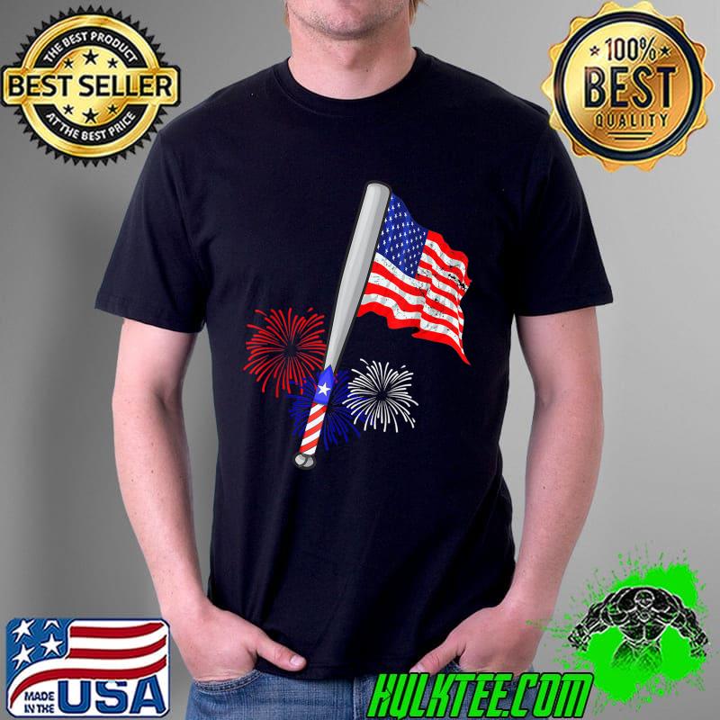 Baseball Bat American Flag Fireworks Baseball Player Lover T-Shirt Baseball Bat American Flag Fireworks Baseball Player Lover T-Shirt