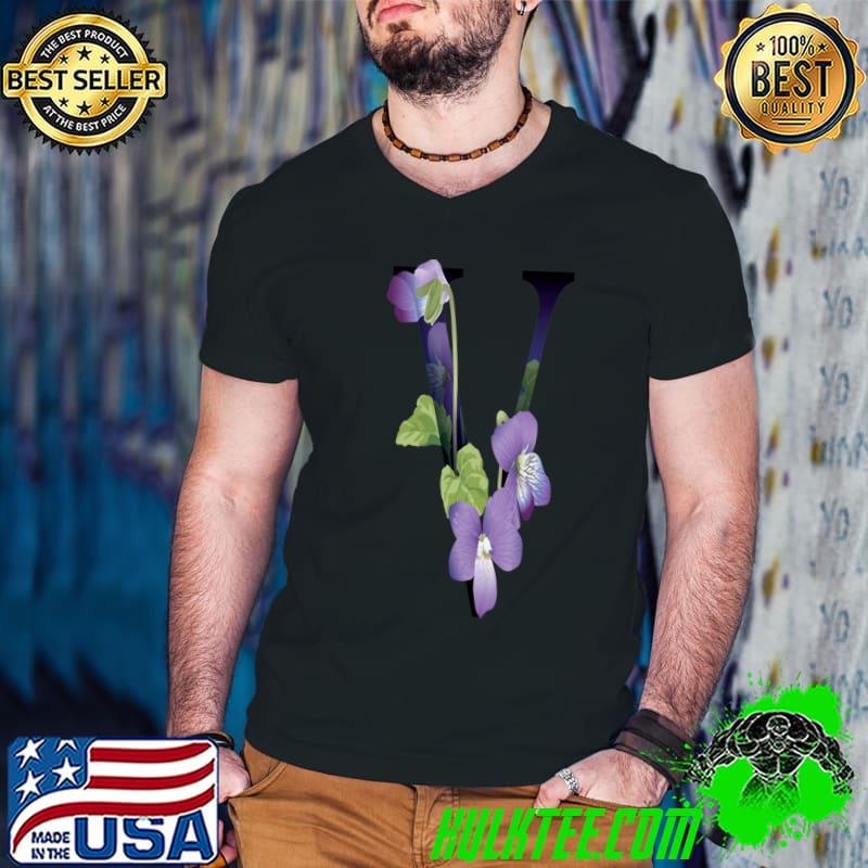 Black and floral letter V T-Shirt Guys V Neck Black and floral letter V T-Shirt Guys V Neck