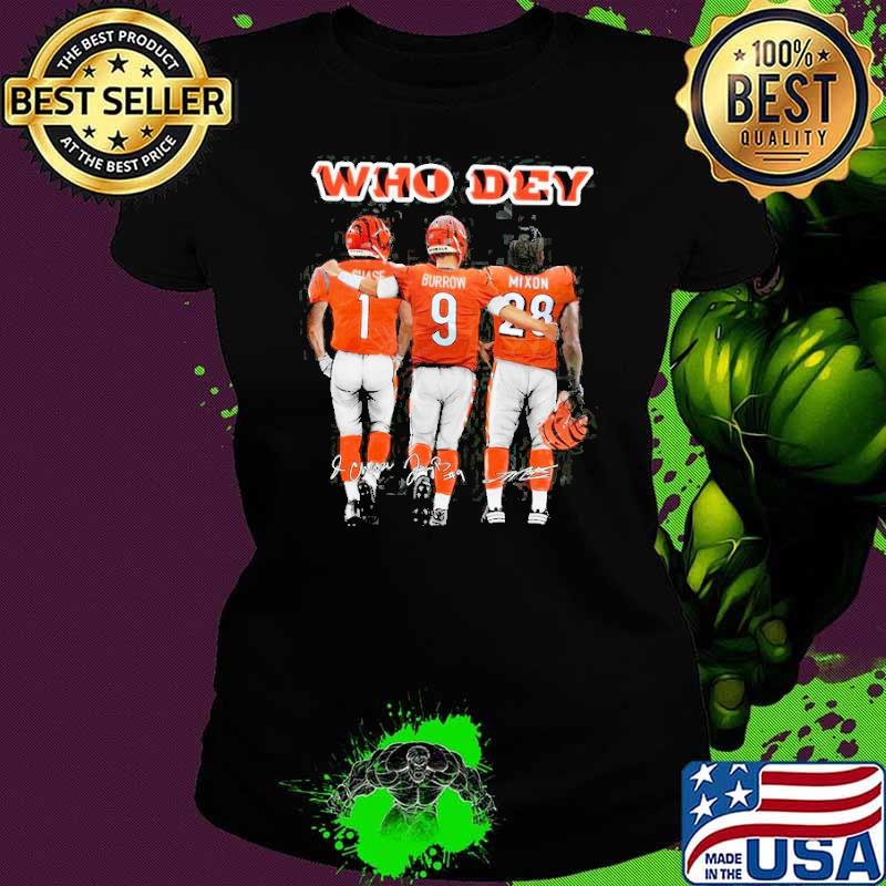 CincinnatI bengals who dey ja'marr chase Joe burrow mixon signatures s Ladies tee CincinnatI bengals who dey ja'marr chase Joe burrow mixon signatures s Ladies tee