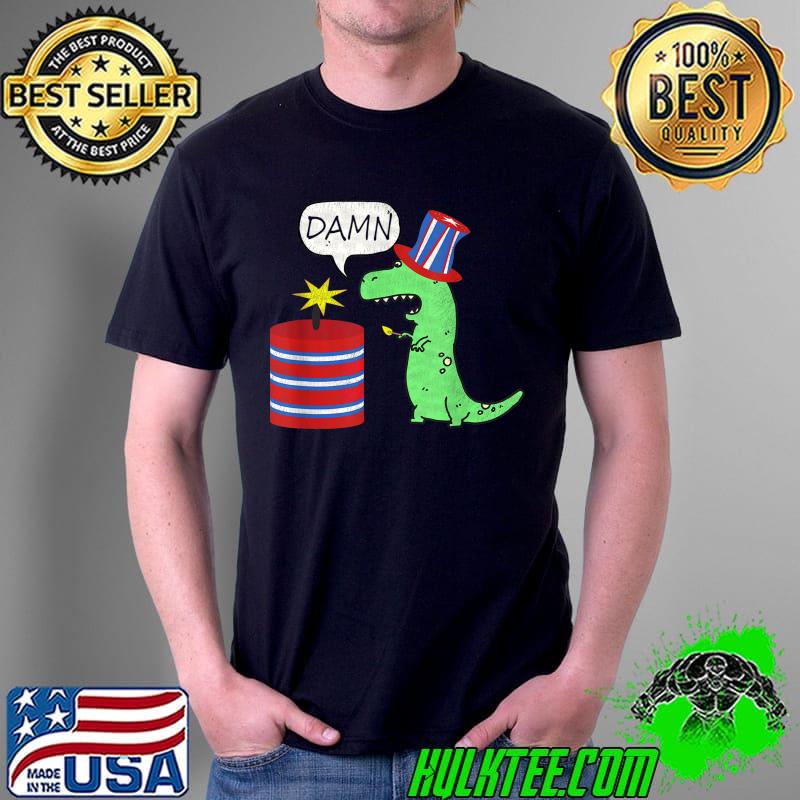 Damn T Rex Short Hands Firecracker Firework 4th Of Jul T-Shirt