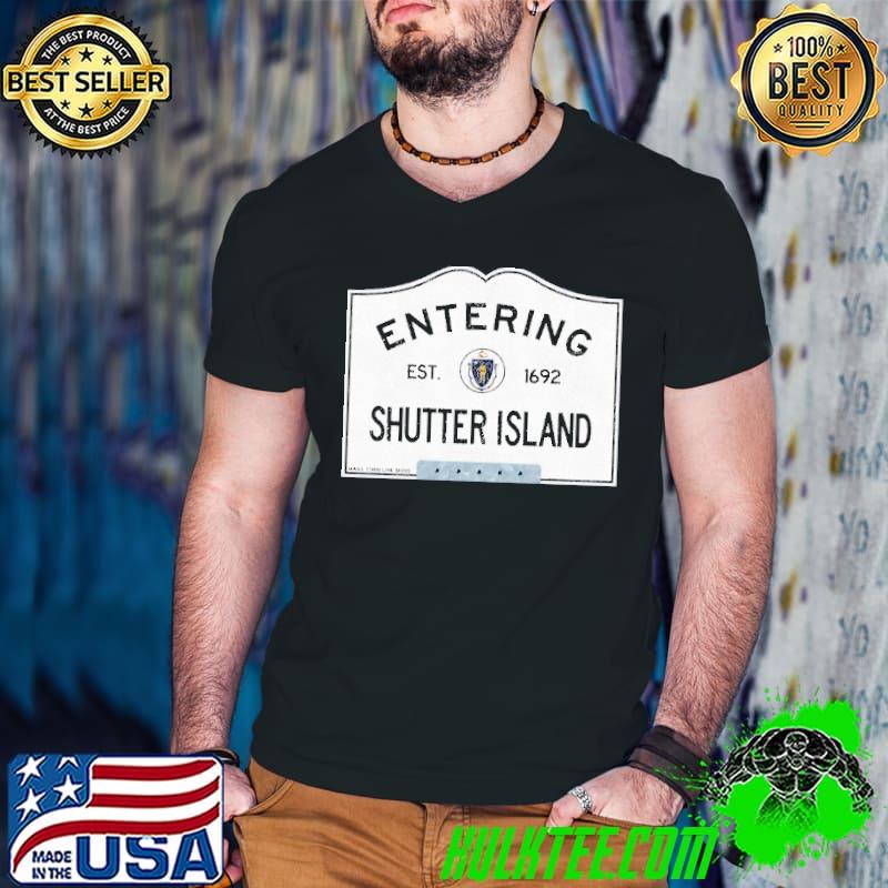 Entering shutter island Massachusetts town line sign s Guys V Neck Entering shutter island Massachusetts town line sign s Guys V Neck