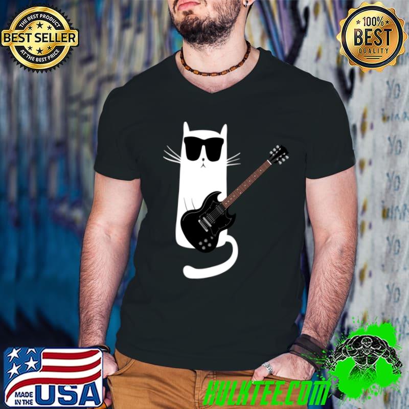 Funny Cat Wearing Sunglasses Playing Electric Guitar T-s Guys V Neck Funny Cat Wearing Sunglasses Playing Electric Guitar T-s Guys V Neck