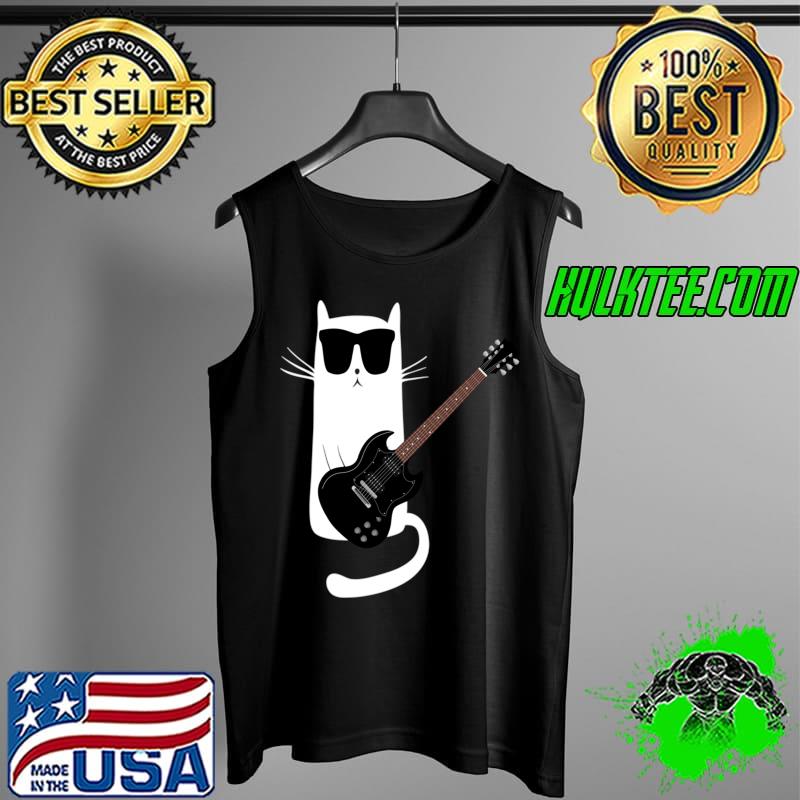 Funny Cat Wearing Sunglasses Playing Electric Guitar T-s Tank Top Funny Cat Wearing Sunglasses Playing Electric Guitar T-s Tank Top