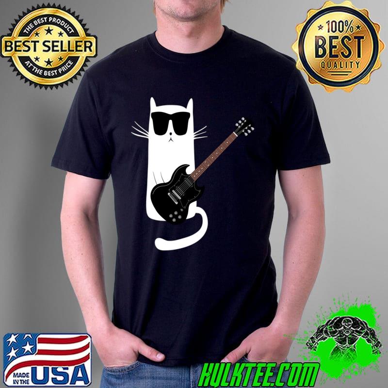 Funny Cat Wearing Sunglasses Playing Electric Guitar T-shirt