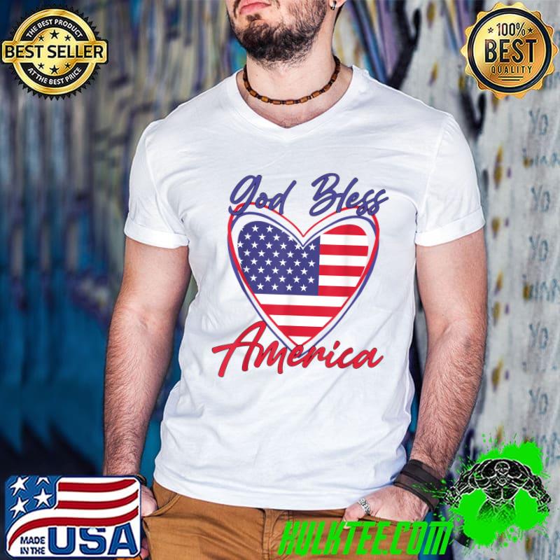 God Bless America Patriotic Heart 4th Of July T-Shirt Guys V Neck God Bless America Patriotic Heart 4th Of July T-Shirt Guys V Neck