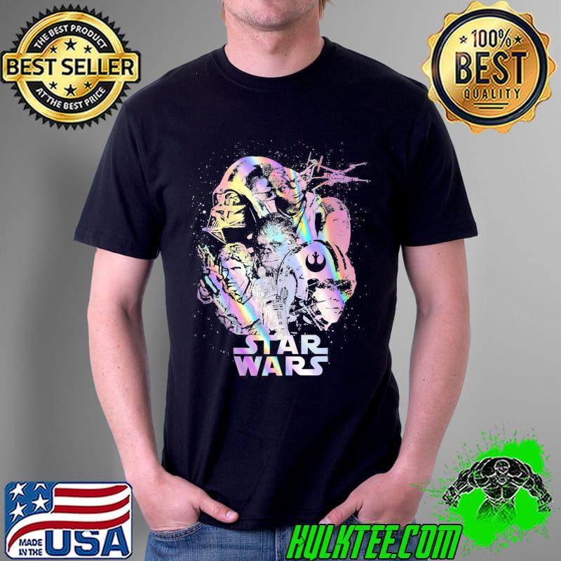 Group shot holographic poster Star wars shirt