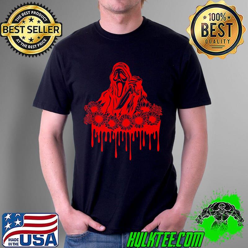 Horror with Sunflowers Scary Movies lovers funny Halloween Premium T-Shirt