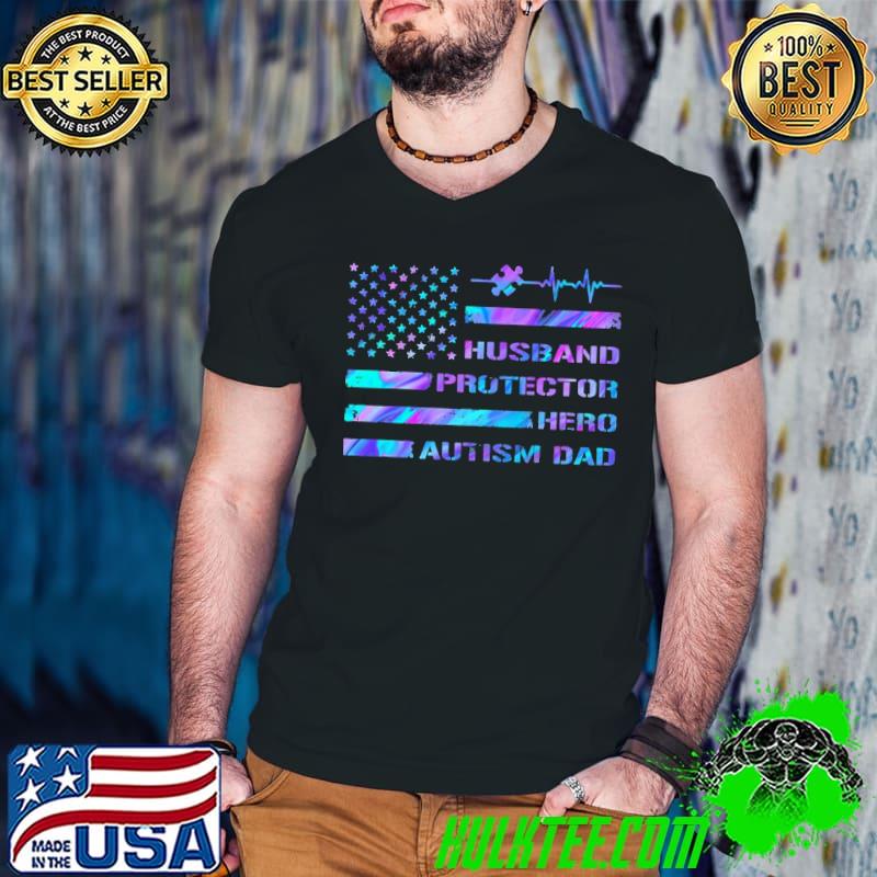Husband Protector Hero Autism Dad Hologram Flag Shirt Guys V Neck Husband Protector Hero Autism Dad Hologram Flag Shirt Guys V Neck
