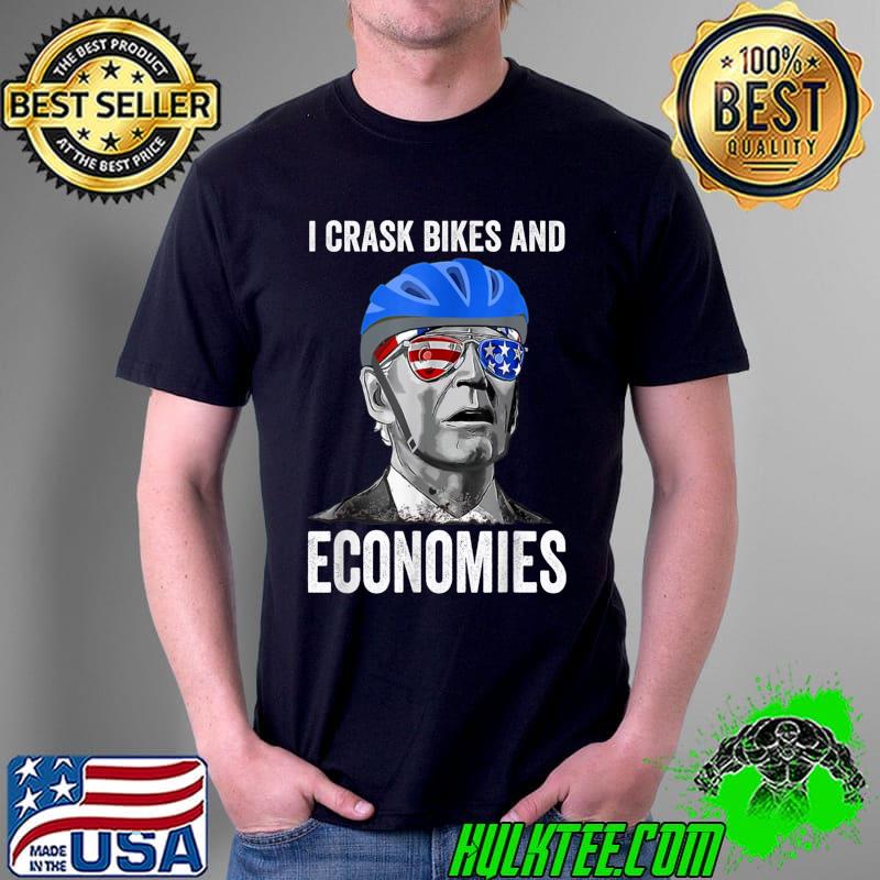 I Crash Bikes and Economies Joe Biden Falling off bike glasses America flag T-Shirt