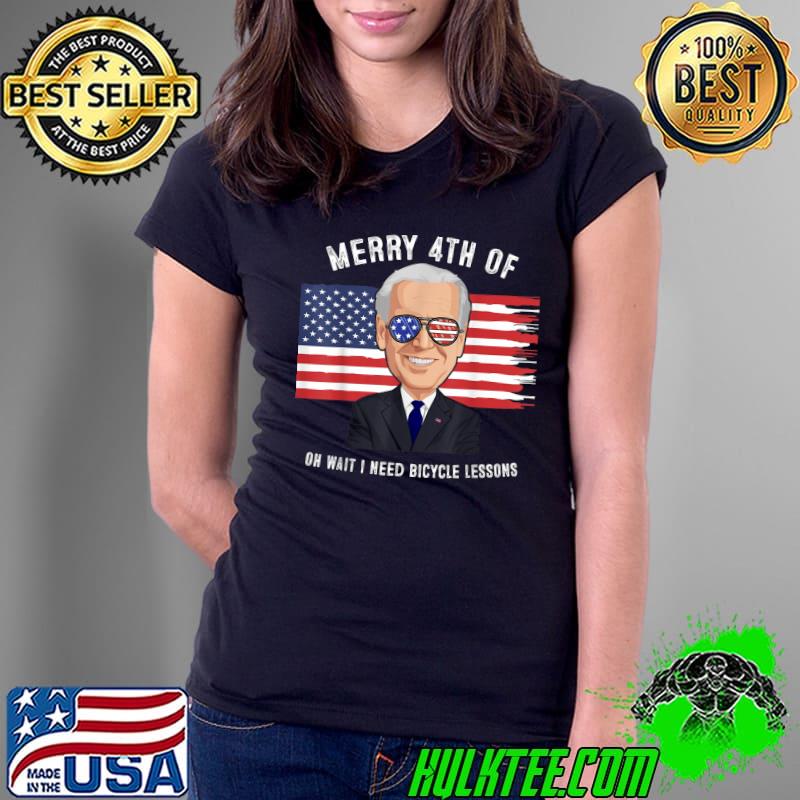 Merry 4th of July Biden Bike Bicycle falls Off funny T-Shirt Ladies Tee Merry 4th of July Biden Bike Bicycle falls Off funny T-Shirt Ladies Tee
