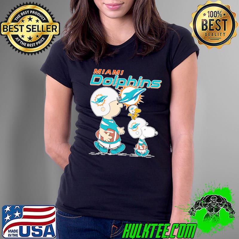 Miami Dolphins Lets Play Football Together Snoopy NFL Shirts Ladies Tee Miami Dolphins Lets Play Football Together Snoopy NFL Shirts Ladies Tee