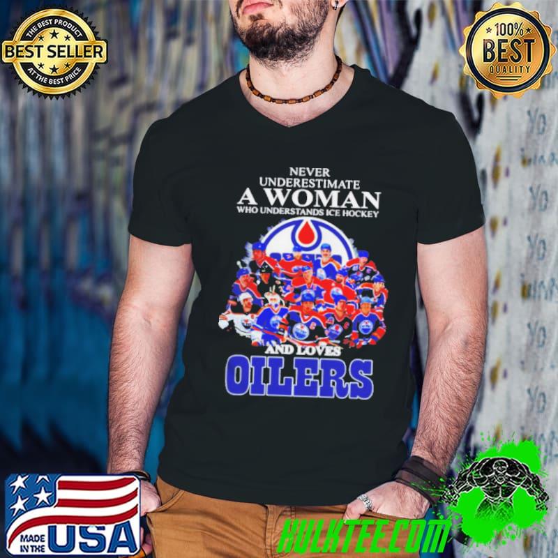 Never underestimate a woan who understands ice hockey and loves oilers s Guys V Neck Never underestimate a woan who understands ice hockey and loves oilers s Guys V Neck