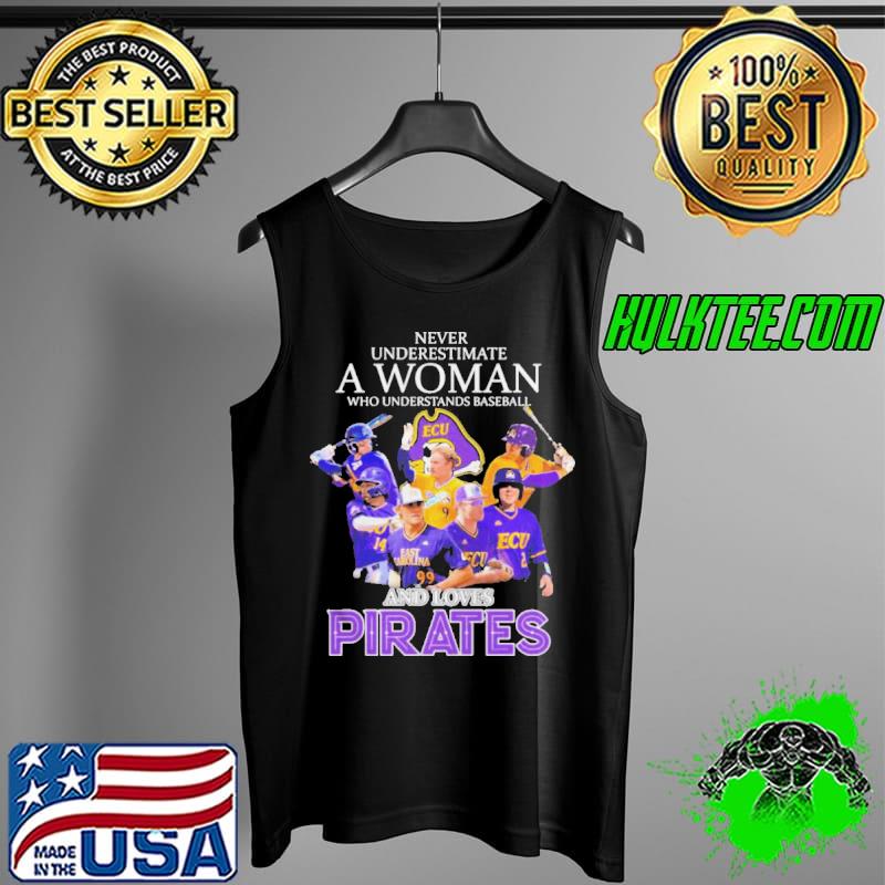 Never underestimate a woman who understands baseball and loves east carolina pirates signatures s Tank Top Never underestimate a woman who understands baseball and loves east carolina pirates signatures s Tank Top