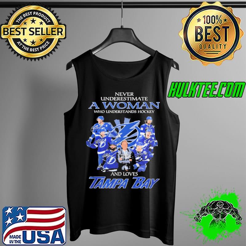 Never underestimate a woman who understands hockey and loves tampa bay champions signatures s Tank Top Never underestimate a woman who understands hockey and loves tampa bay champions signatures s Tank Top