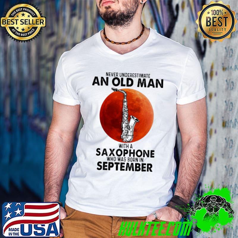 Never underestimate an old man with a saxophone born in september s Guys V Neck Never underestimate an old man with a saxophone born in september s Guys V Neck