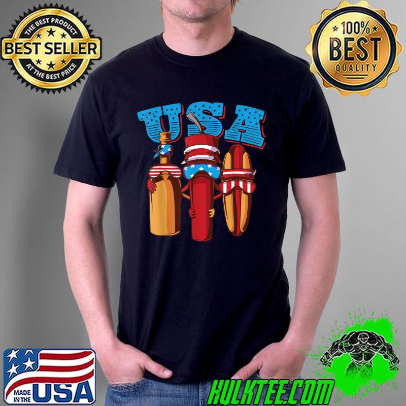 Patriotic Hot Dog 4th of July USA American Flag T-Shirt