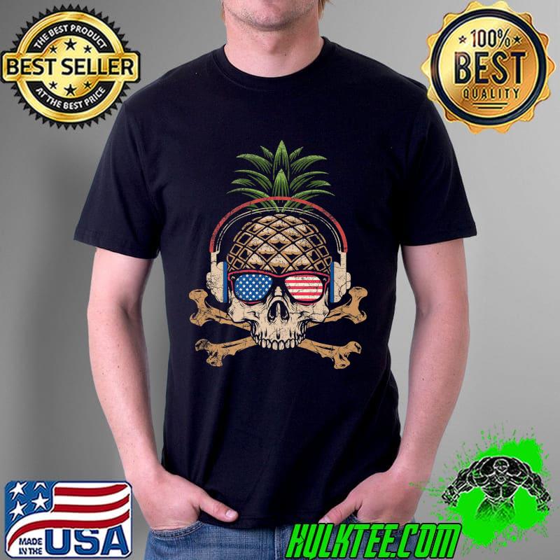 Pineapple Skull Sunglasses Flag 4th of July Patriotic DJ Premium T-Shirt