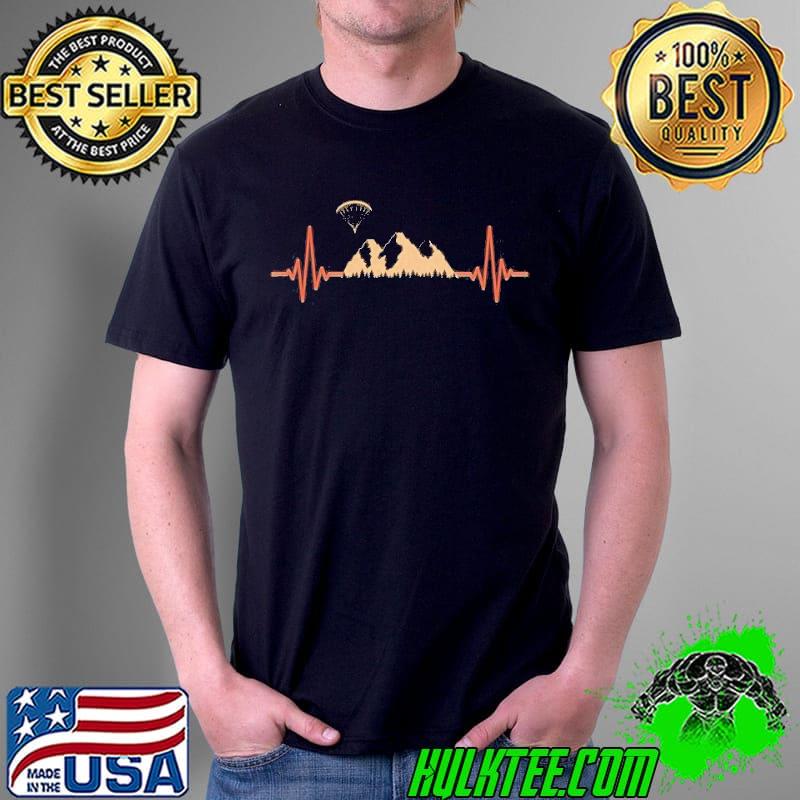 Retro heartbeat mountains paraglider shirt