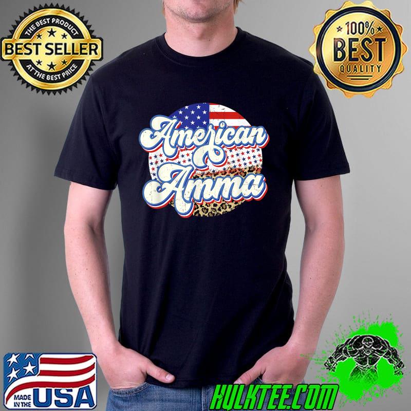Retro Leopard Us Flag American Amma 4Th Of July T-Shirt