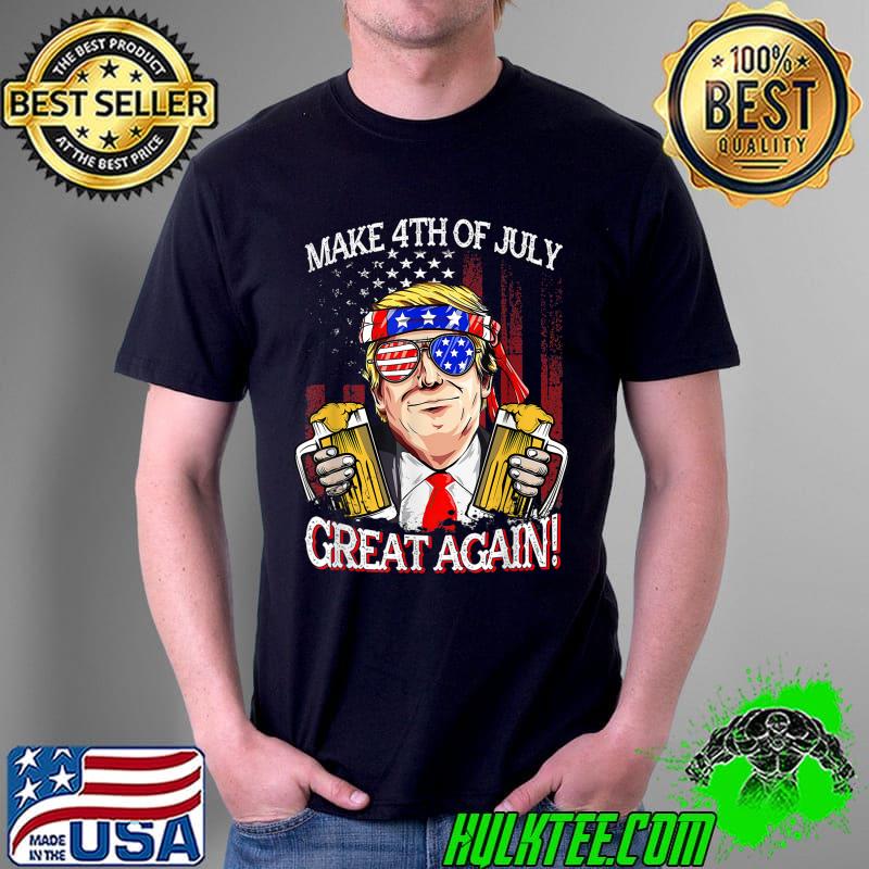 Retro Make 4th of July Great Again Trump Beer Uncle Sam T-Shirt
