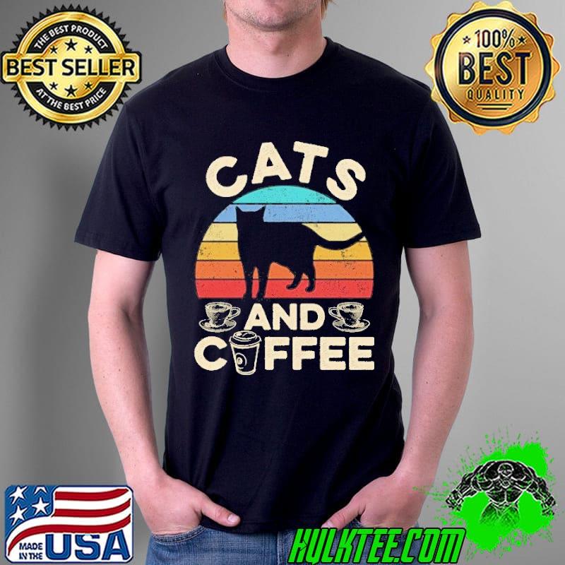 Retro sunset cats and coffee caffeine lover shirt