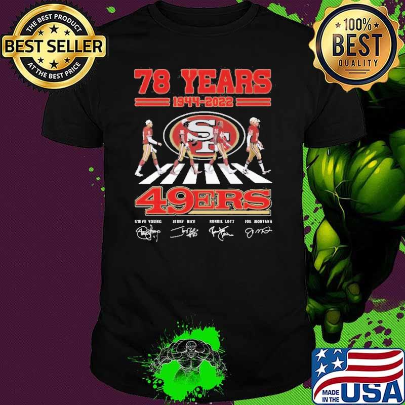 San francisco 49ers abbey road 78 years 19442022 signatures shirt