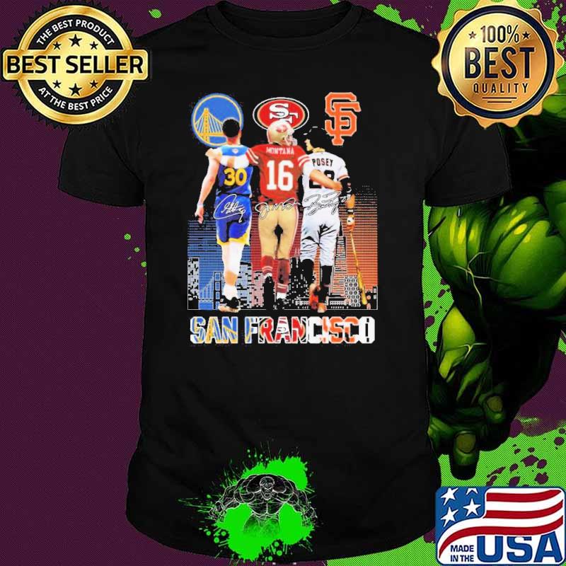 San francisco sports stephen curry Joe Montana and buster posey signatures shirt