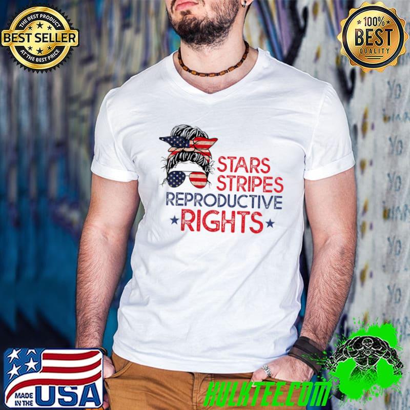 Star Stripes Reproductive Right Messy Bun American Flag Pro Choice T-Shirt Guys V Neck Star Stripes Reproductive Right Messy Bun American Flag Pro Choice T-Shirt Guys V Neck
