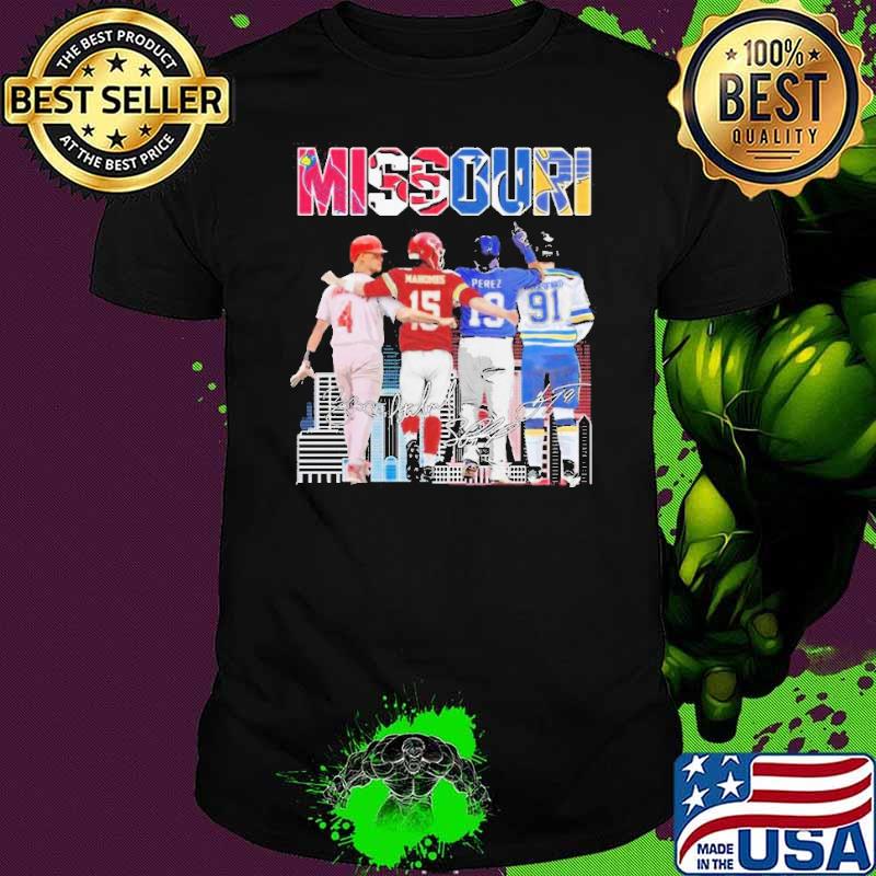 The missourI yadier molina patrick mahomes salvador perez and vladimir tarasenko signatures shirt