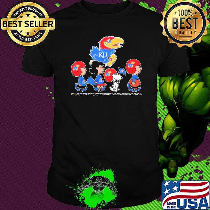 The Peanuts characters walking Kansas jayhawks basketball shirt