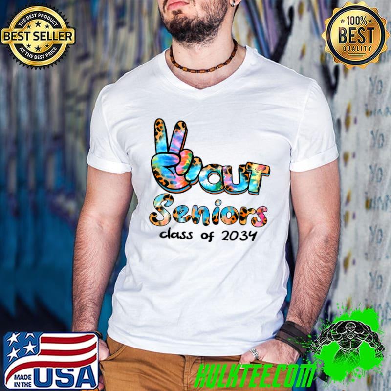 Tie Dye leopard Peace Out Seniors class of 2034 Cute Teacher T-Shirt
