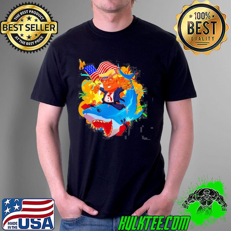 Trump shark patriotic unique 4th of july American flag shirt